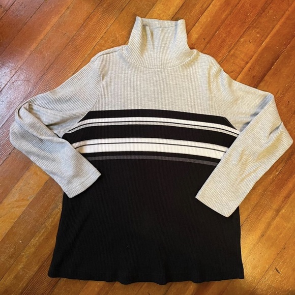 Butterfly Dsigns Sweaters - VINTAGE Butterfly Black and Gray Striped Sweater